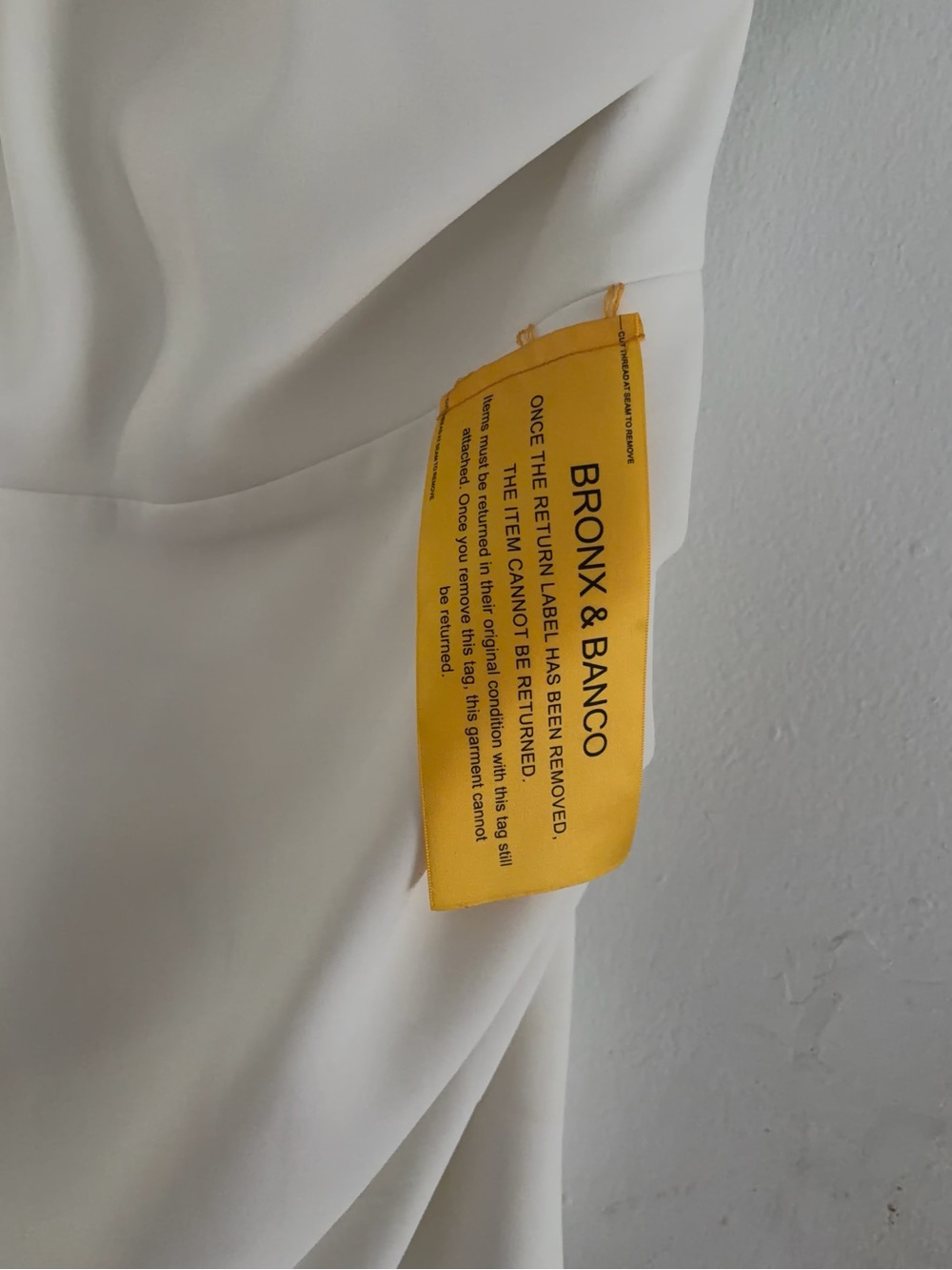 Bronx and Banco White One-Shoulder Gown with Ruffle Shoulder and High Slit - Picture 3 of 4